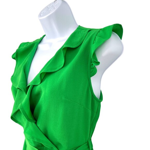 Monteau Green Ruffled Wrap Midi Dress Flutter Sleeve Size Small - Picture 4 of 12